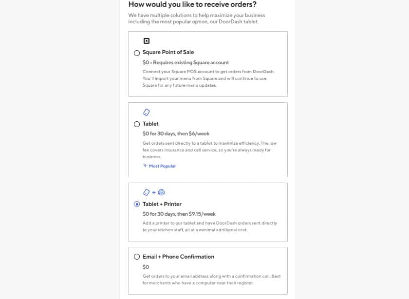Doordash account creation receiving orders