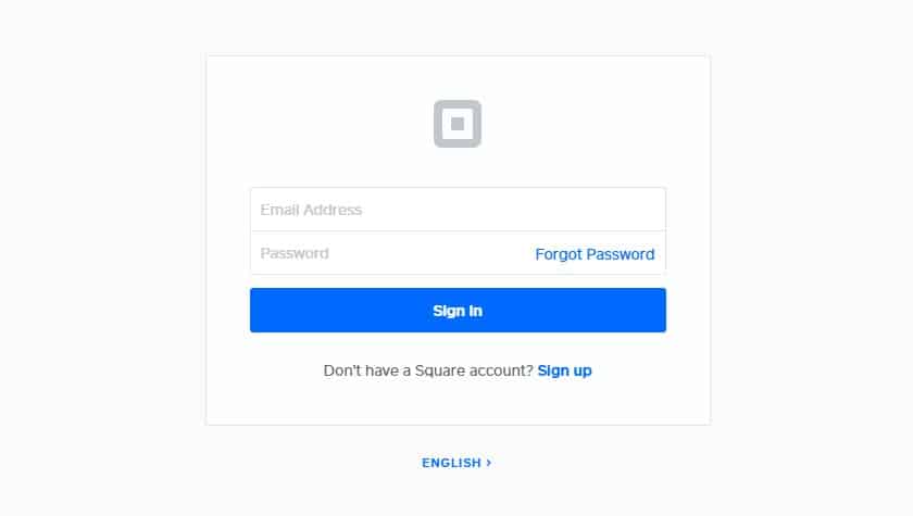 Square Log in screen