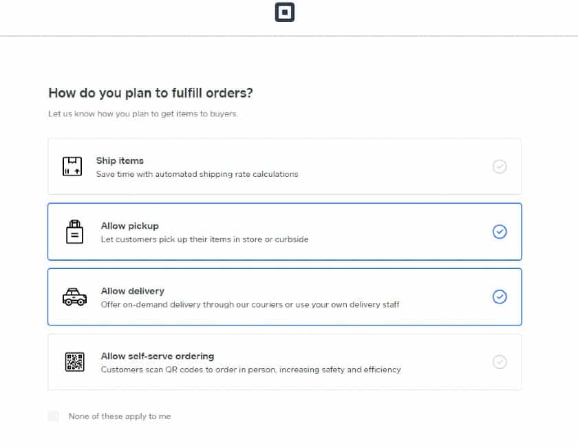 Square fulfillment options