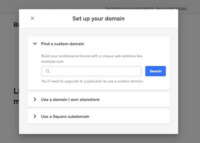 Square Online domain selection
