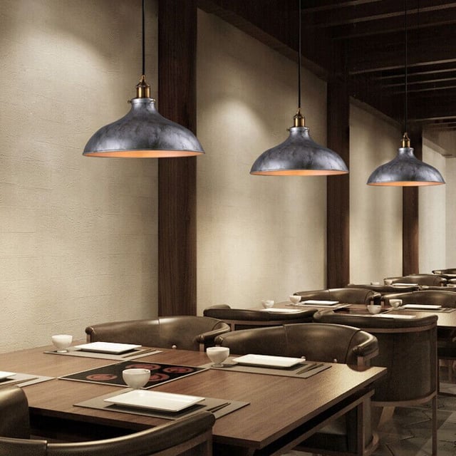 lights hanging over restaurant tables