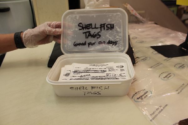 box of shellfish tags