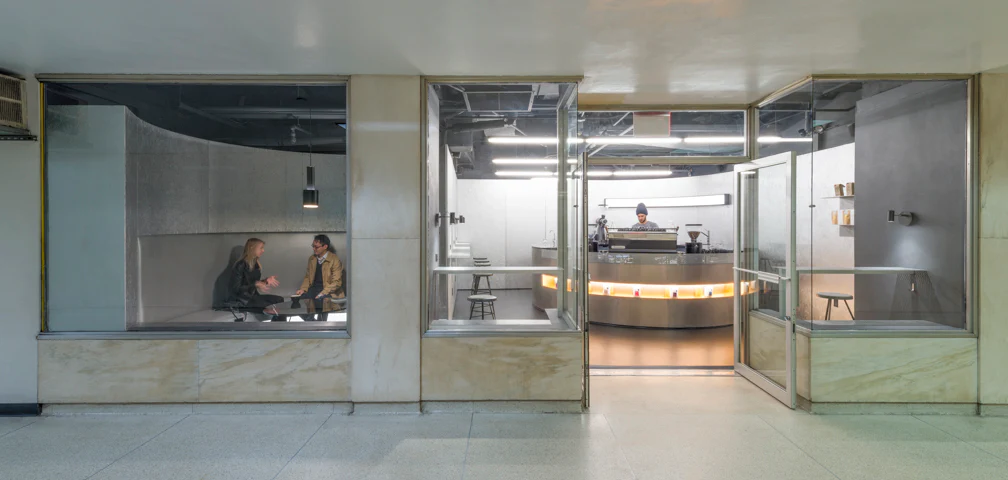 Voyager Espresso's cafe floor plan layout using a circular counter.