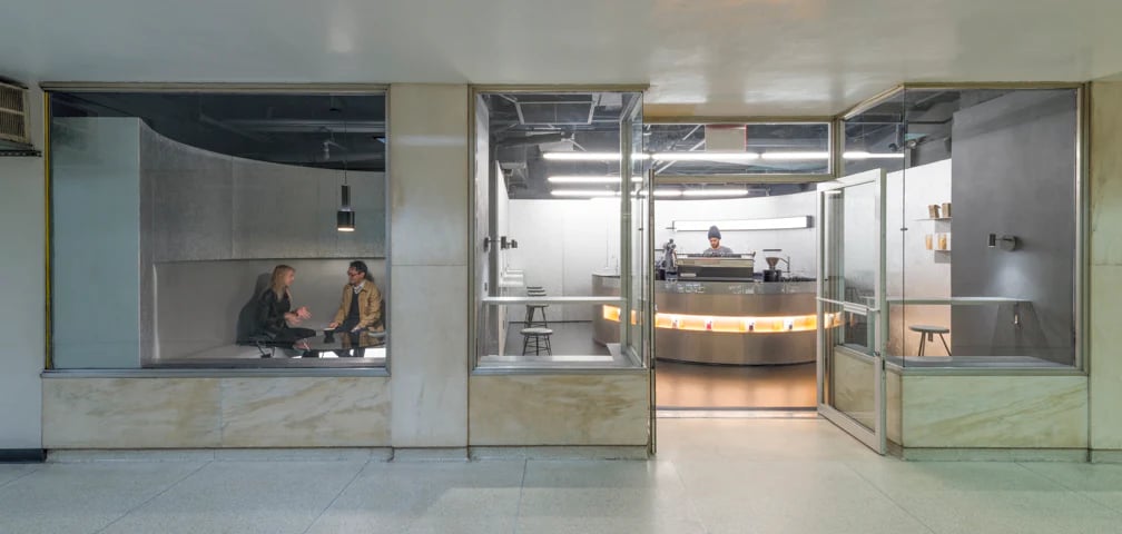 Voyager Espresso's cafe floor plan layout using a circular counter.