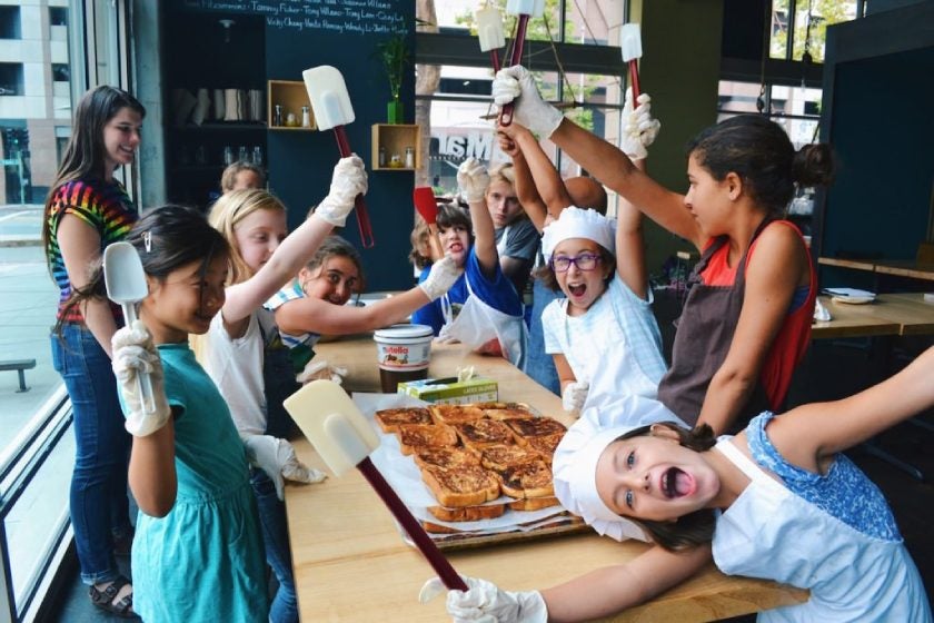 Kids at a cooking class.