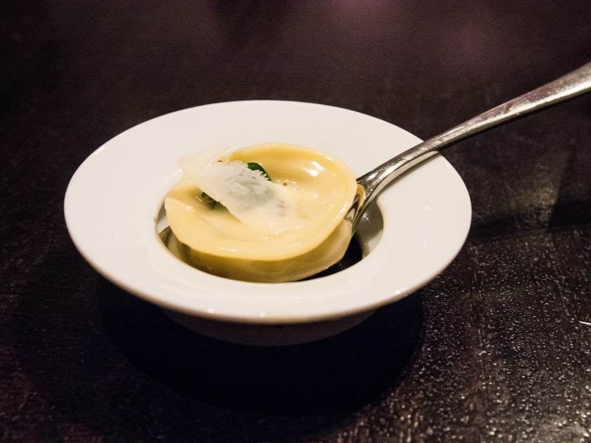 Ravioli on a spoon.