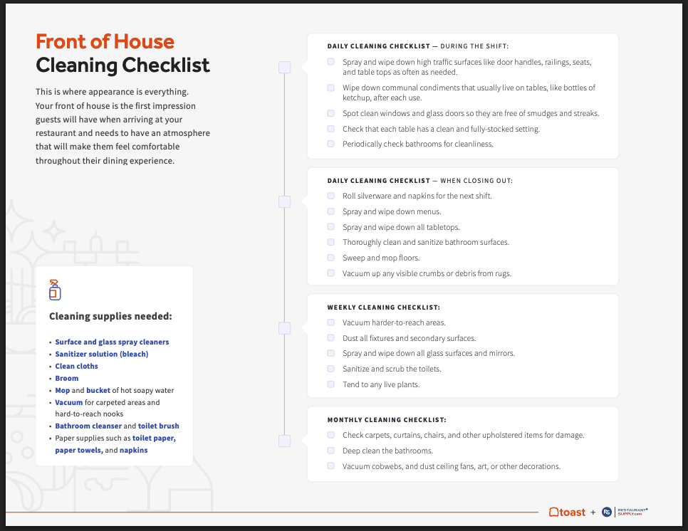 A FOH cleaning checklist from Toast.