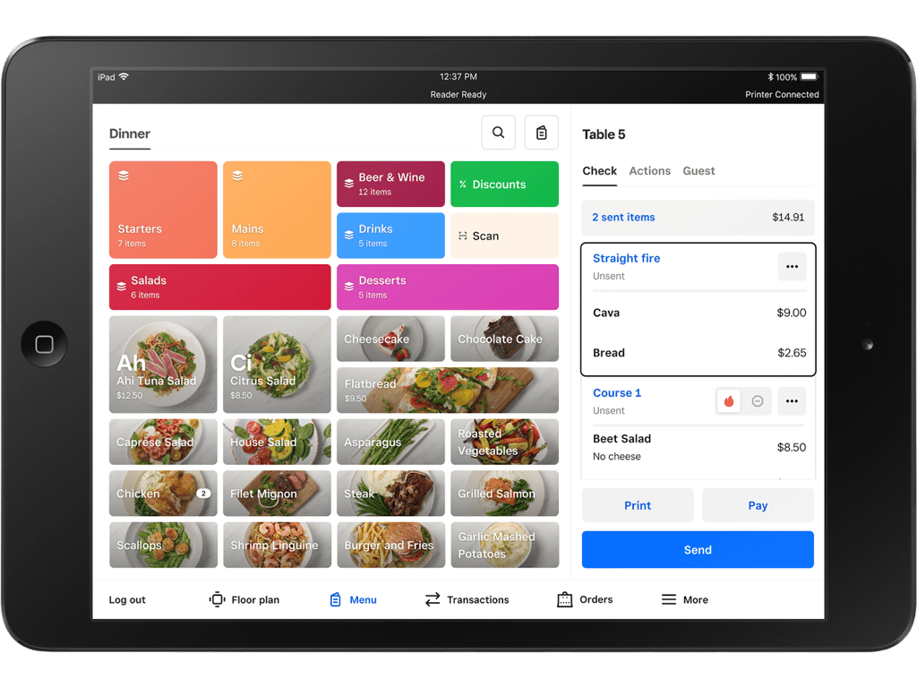 Square menu for restaurant POS