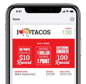 Punchh's custom digital wallets for viewing points and redeeming rewards.