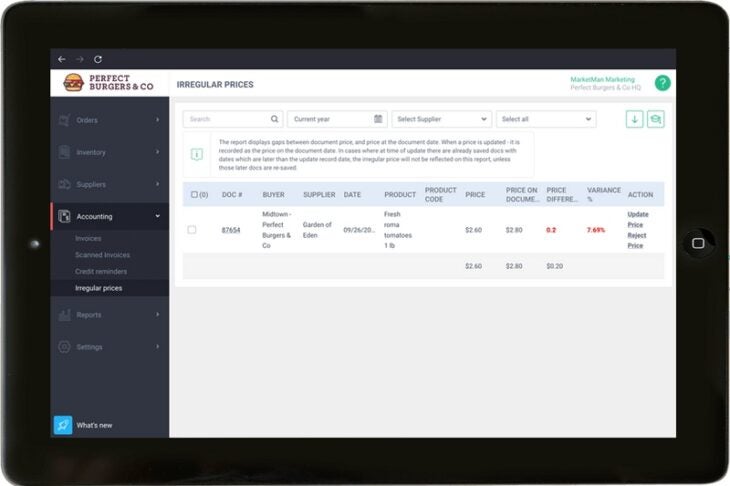 MarketMan ingredient price tracking.