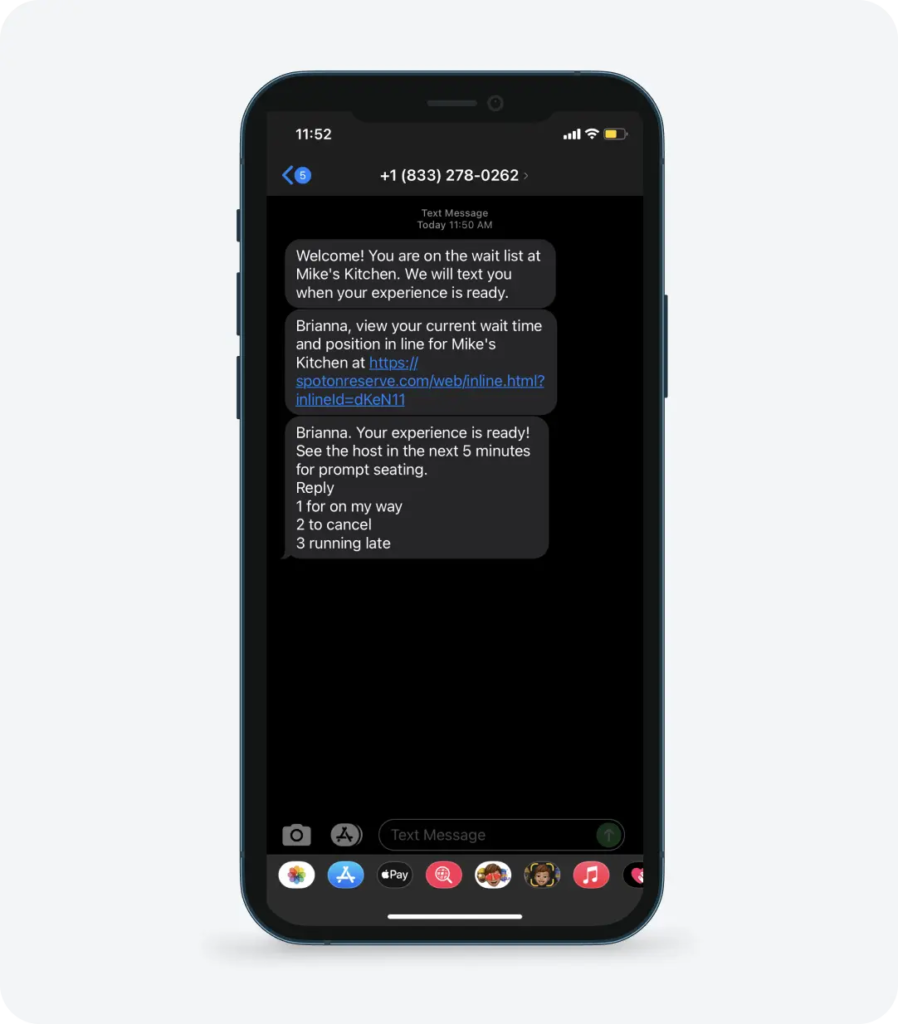 SpotOn's 2-way text feature portrayed on a cell phone.