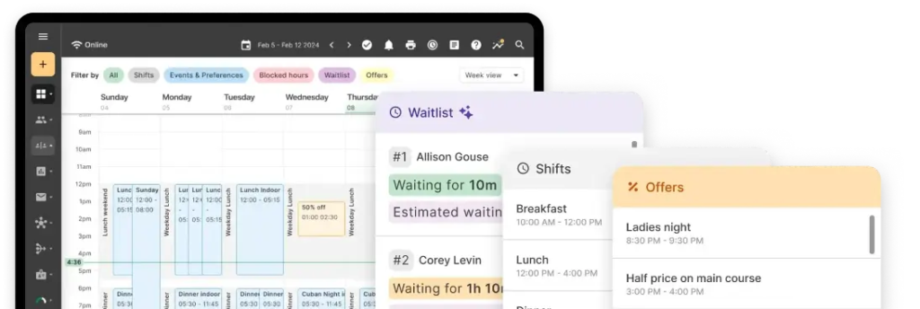 Eat App's availability calendar showcase key restaurant info.