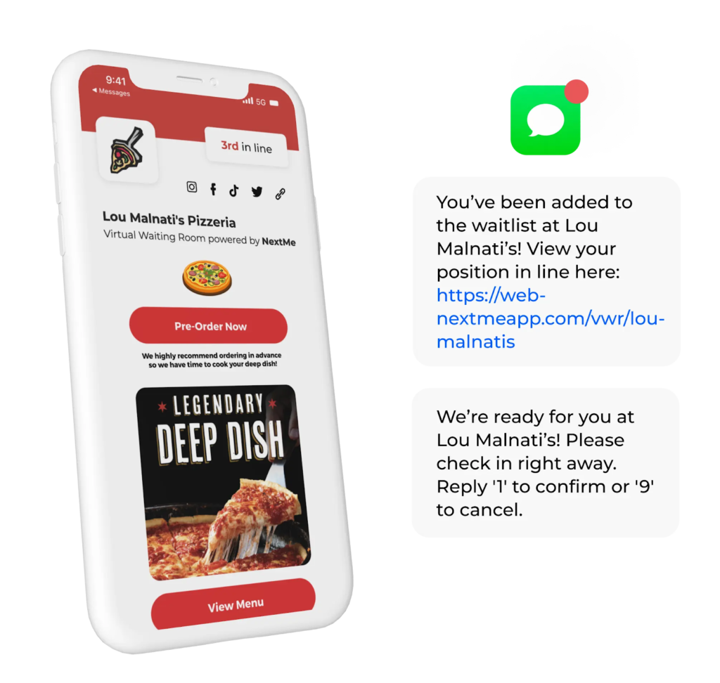 Lou Malnati's branded waitlist by NextMe.