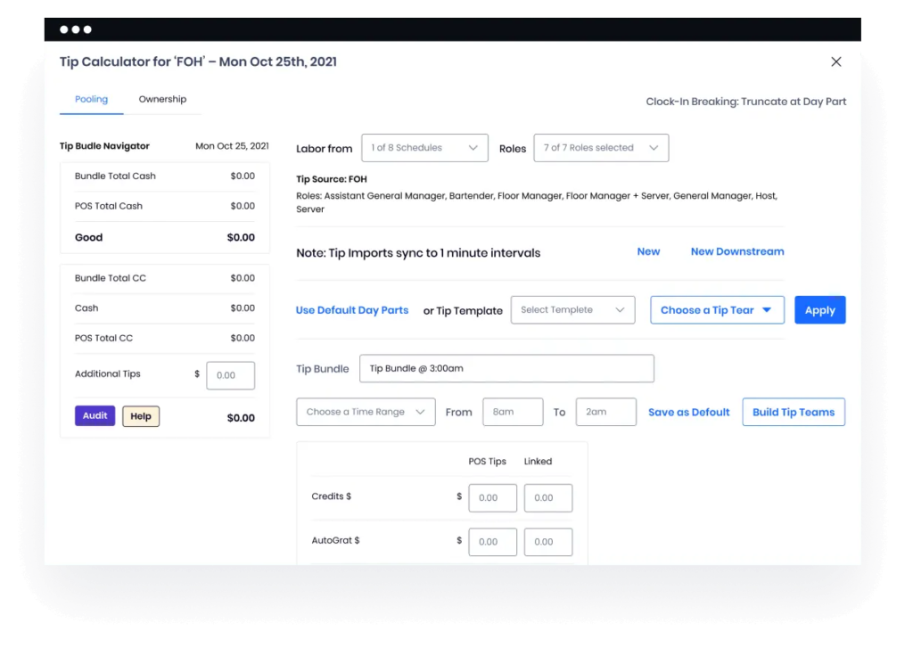 SpotOn's robust tip-out dashboard.