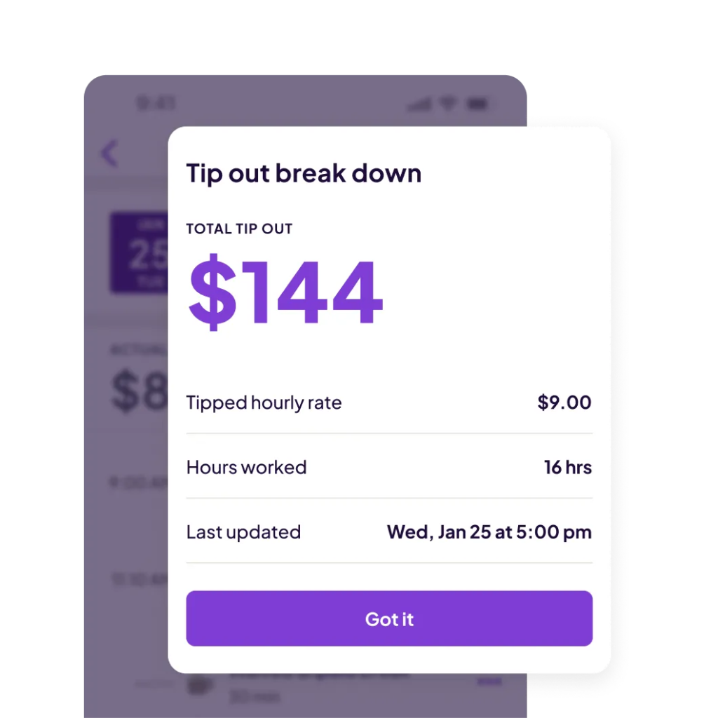 Homebase tip-out function