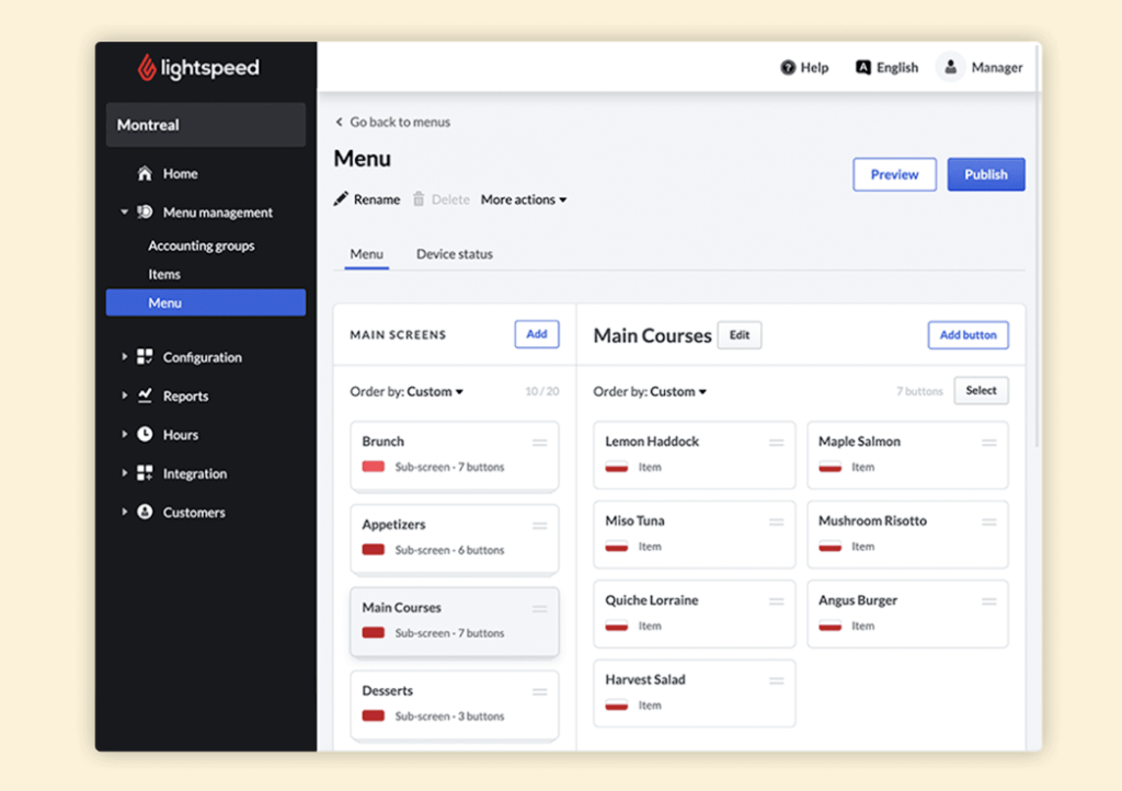 Lightspeed menu customization