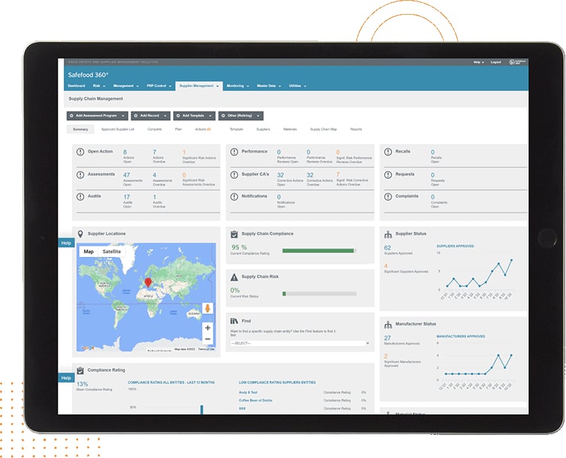 An example of a SafeFood 360's function for managing supply chains.