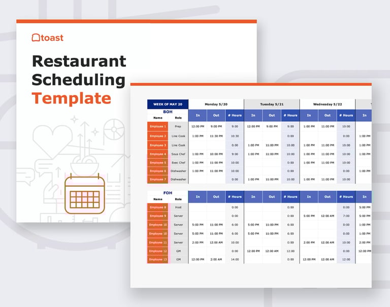 A preview of Toast's free 7-day restaurant schedule template download.