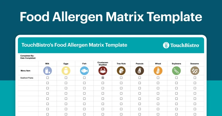 TouchBistro’s allergen matrix covers the “Big 9” food allergens.